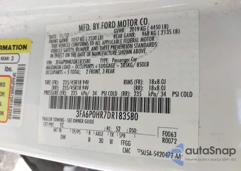 2013 Ford Fusion Se from USA, damaged, VIN 3FA6P0HR7DR183580